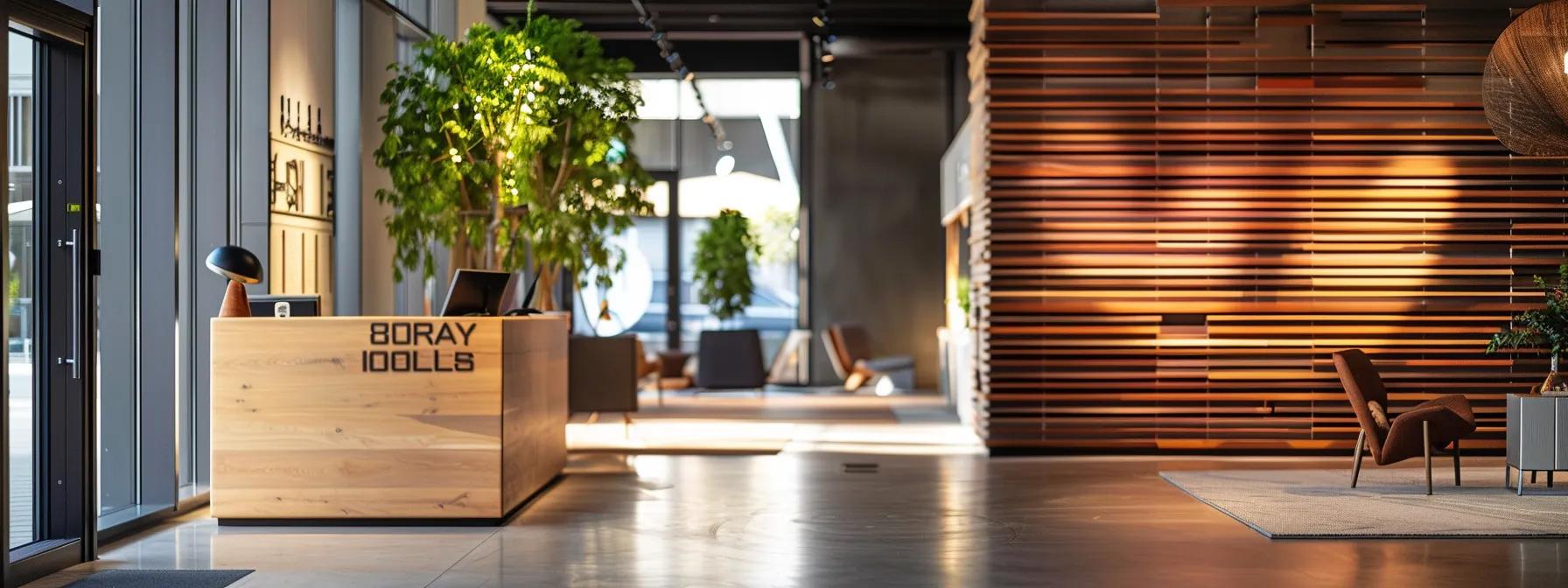 a sleek, well-lit office environment showcases a striking, custom-made wooden sign that emphasizes the artistry of family-owned craftsmanship, positioned beside contrasting mass-produced signs to highlight the unique benefits of bespoke signage.