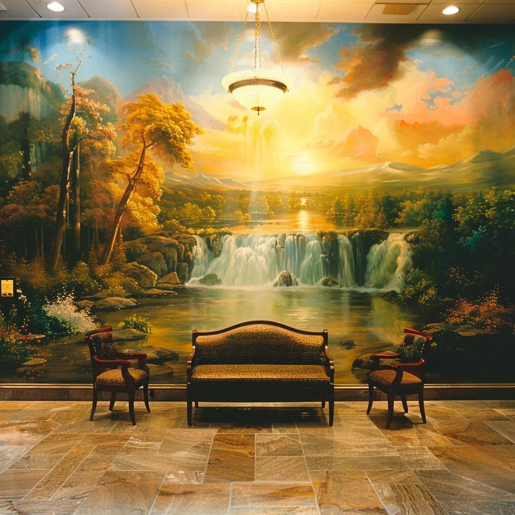 Custom wall mural in hotel lobby enhancing ambiance and guest experience