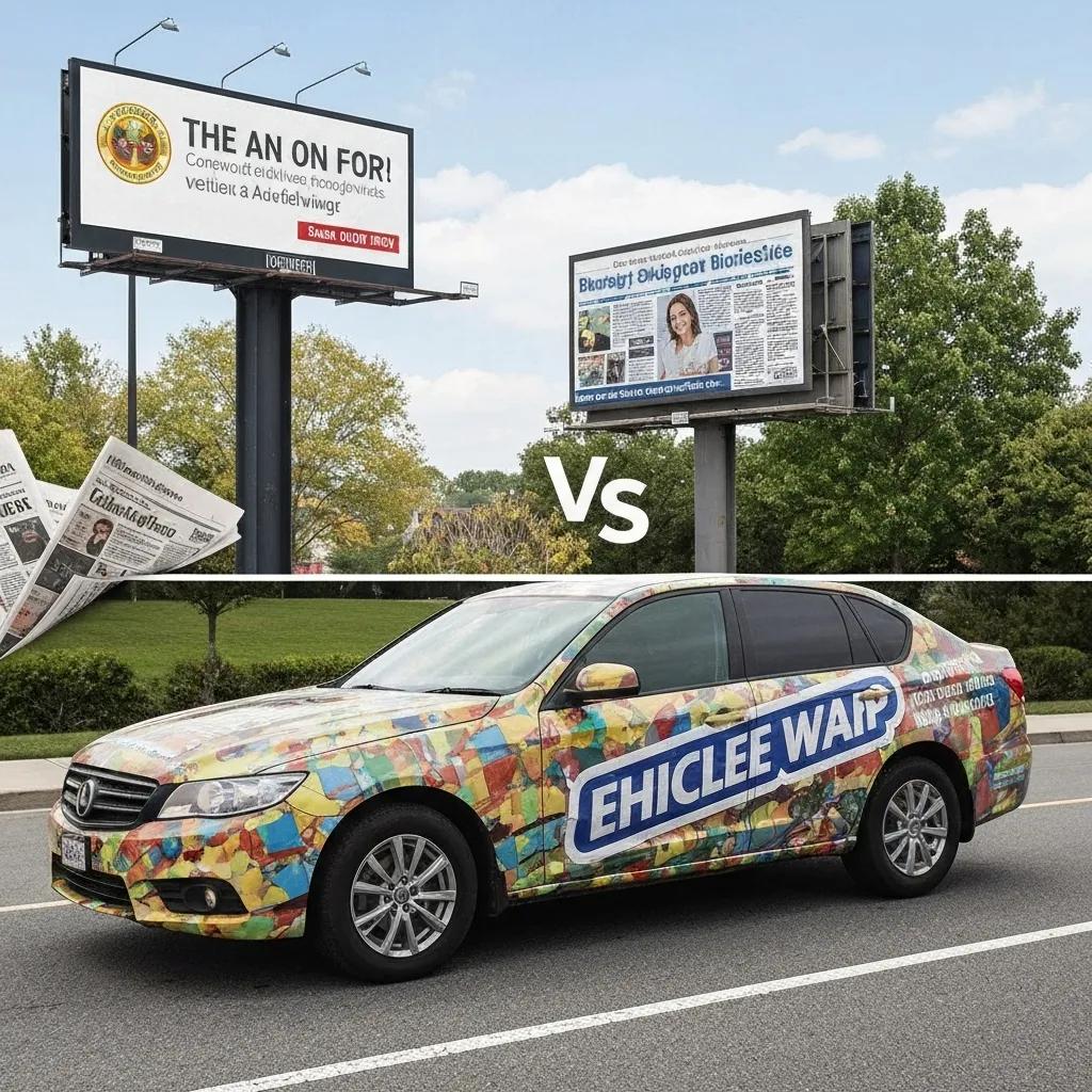 Comparison of vehicle wrap and traditional advertising methods showcasing cost-effectiveness and visibility