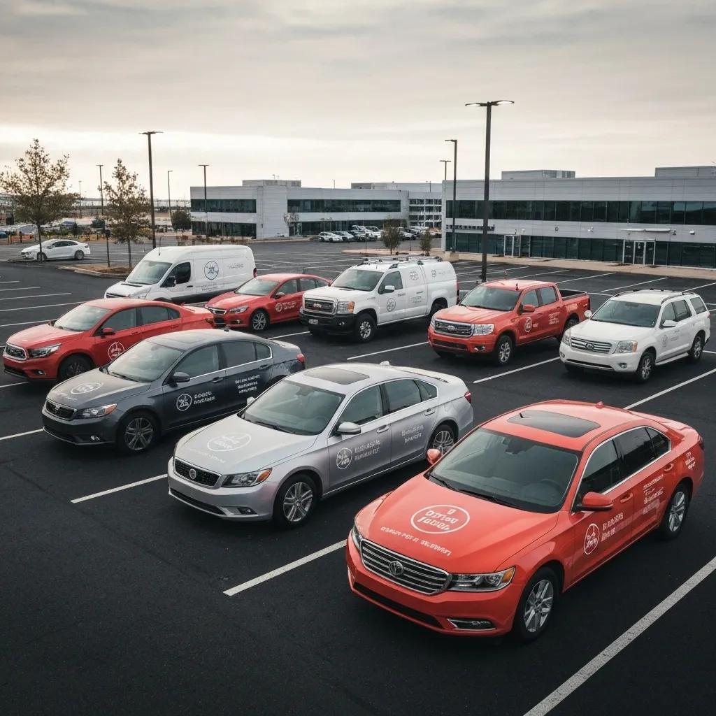 Fleet of vehicles with consistent branding showcasing the effectiveness of fleet wraps in marketing