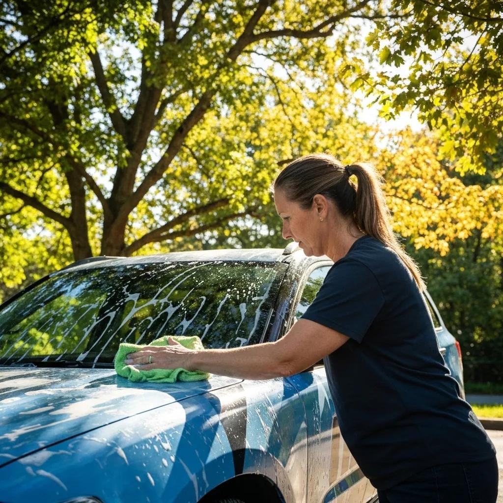 Person washing a vehicle wrap by hand, highlighting maintenance practices for longevity