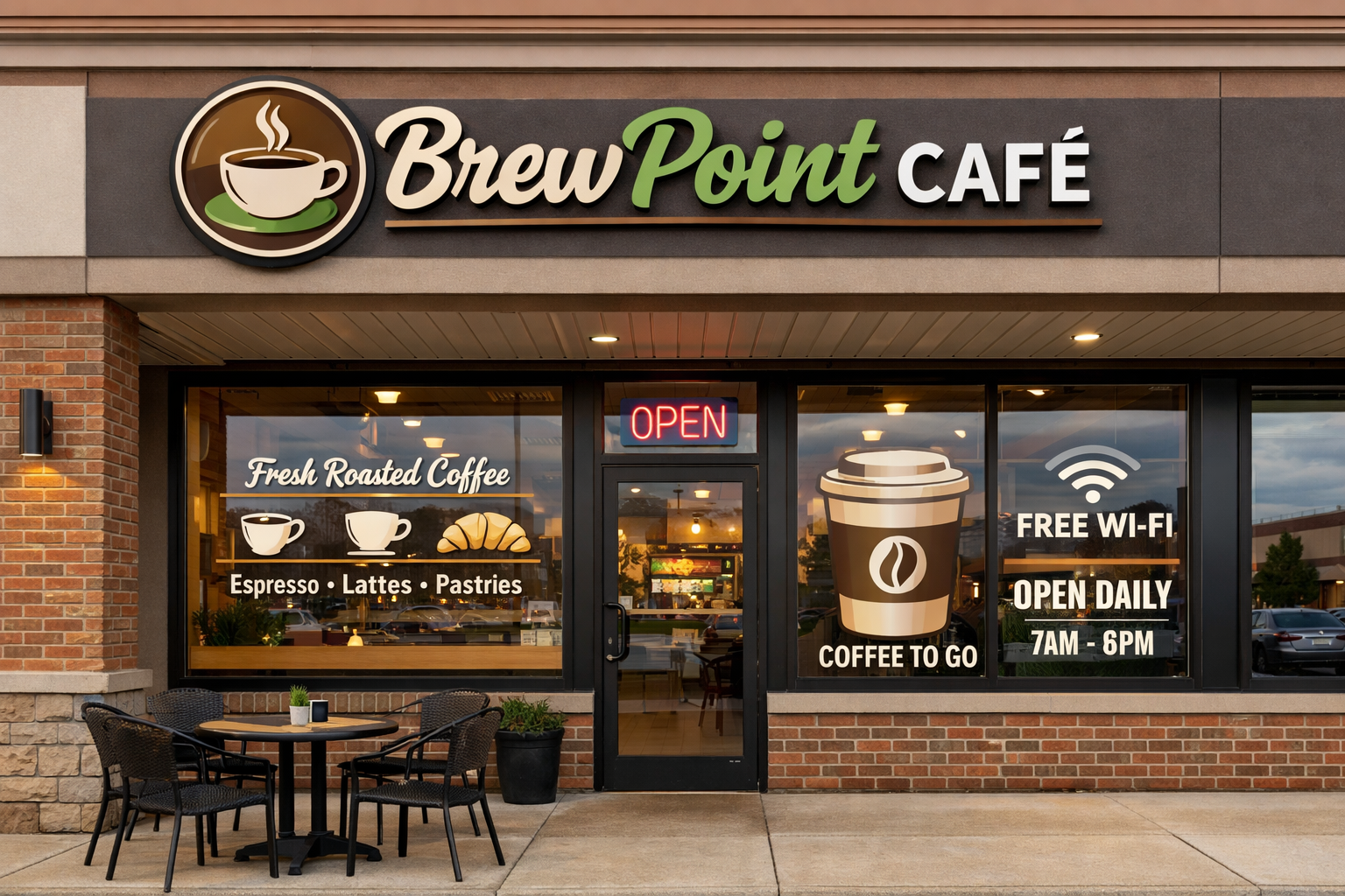 Business signs in Southfield, MI, for coffee shop storefront
