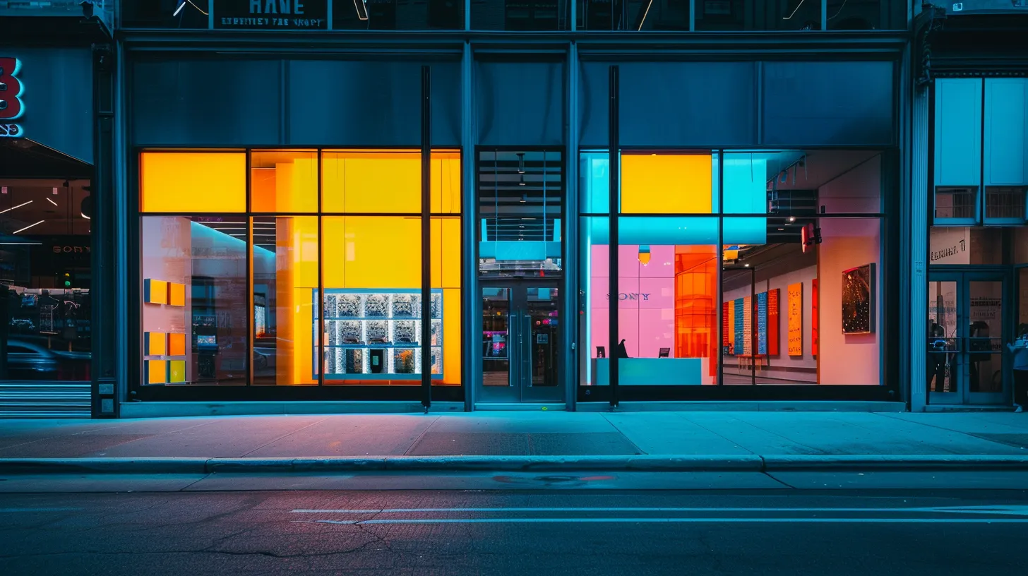 a vibrant retail storefront in southeast michigan showcases eye-catching signage with bold colors and clear fonts, strategically placed to attract and engage passersby in a bustling shopping district.