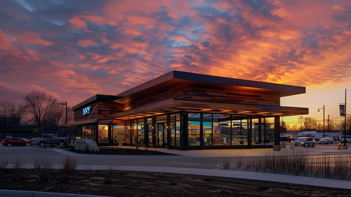 a vibrant storefront adorned with eye-catching wooden signage and vehicle branding, illuminated by the soft glow of sunset, captures the essence of retail visibility and consumer engagement in southeast michigan.