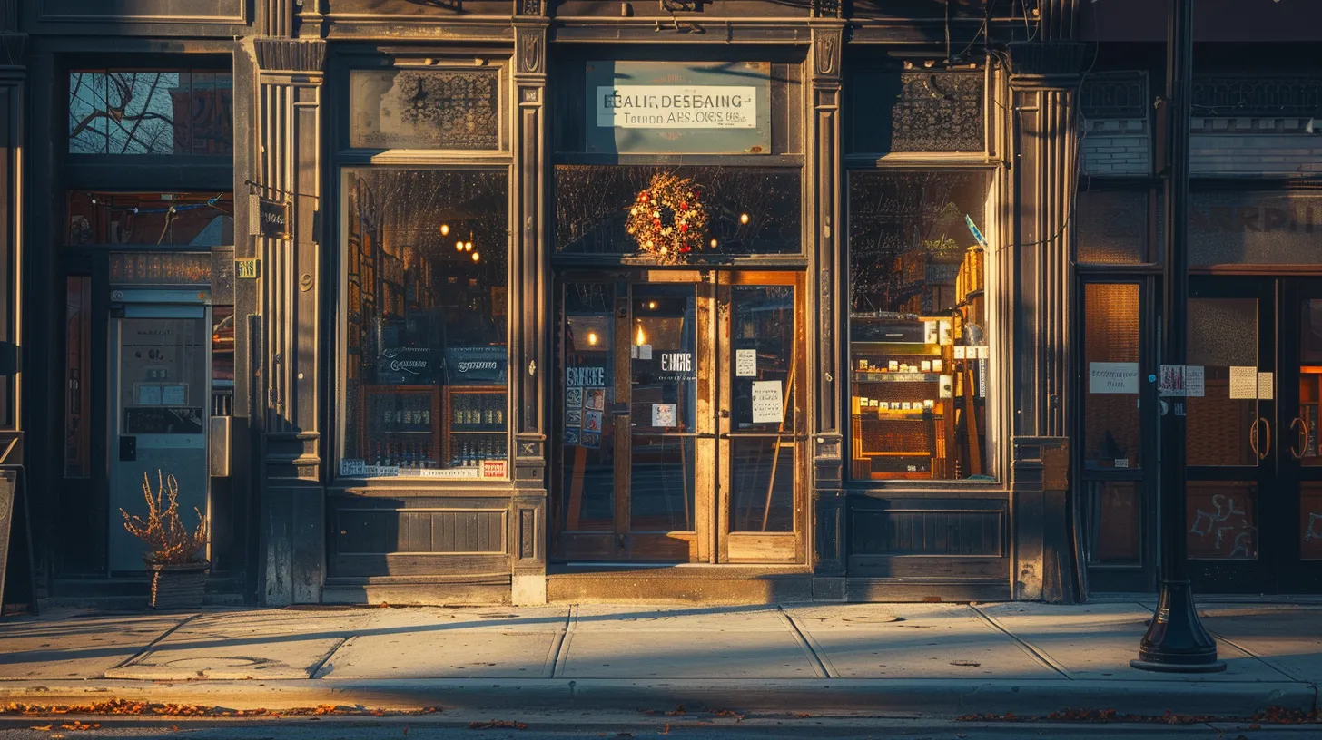 a vibrant storefront featuring a meticulously installed custom sign, prominently displaying the business name against a backdrop of a bustling urban street, illuminated by warm afternoon sunlight.